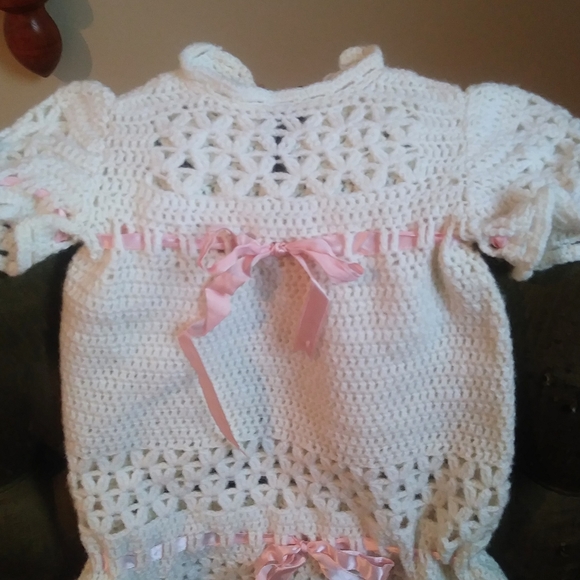 4 Pieces Crocheted Baptism Christening Gown, Doll Gown - Picture 3 of 8